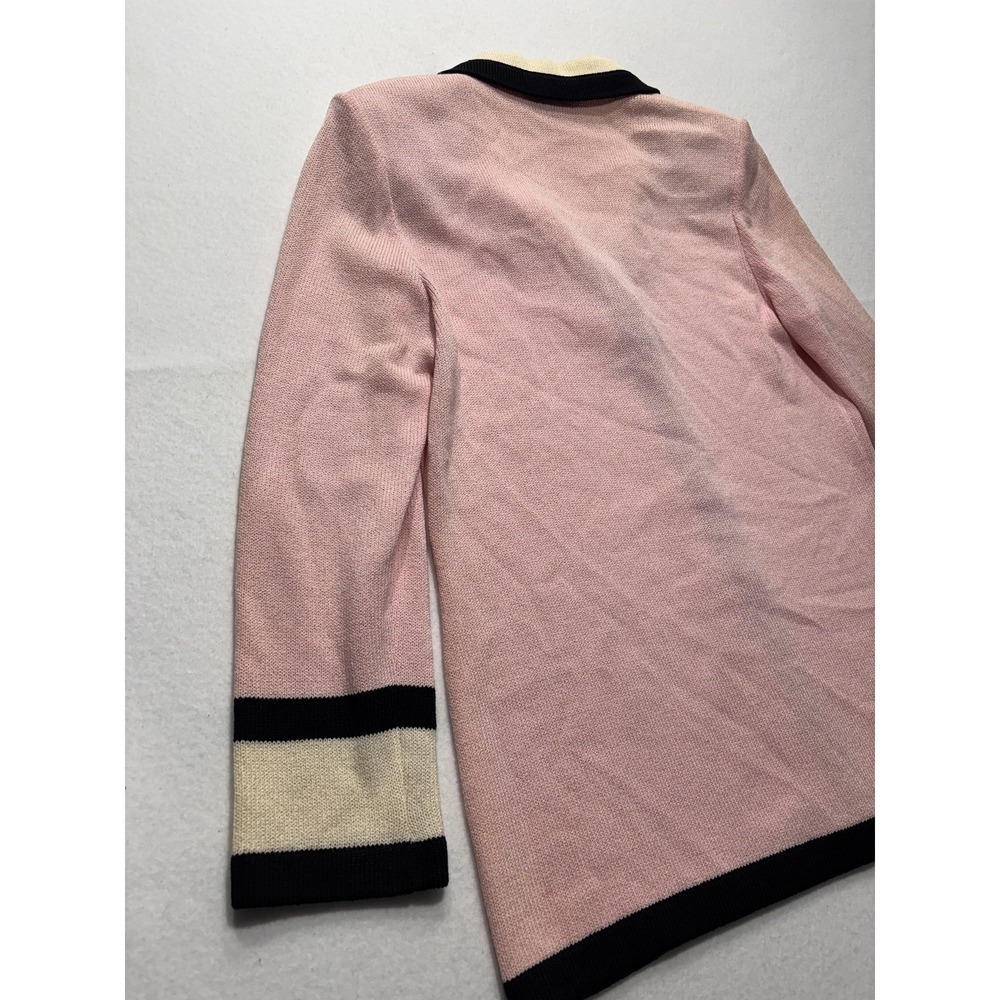 St. John Sweater Womens 6 Pink Collared Button Front Long Knit Cardigan - Picture 12 of 13